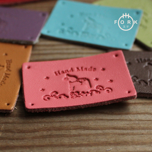 商标 叉子真皮标签 创意款 饰皮标 包皮块补丁包 木马系列DIY手缝装