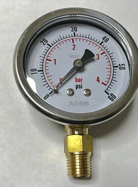 螺纹npt1/4 直径68mm 背後61.5mm Y-63 压力表 0-4bar 60psi