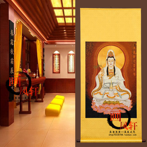 织锦绣观音菩萨像挂画苏绣成品客厅中堂竖幅丝绸壁画卷轴刺绣画像