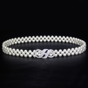 时尚 饰连衣裙小腰带细配饰品 百搭甜美水钻珍珠松紧腰链女士腰封装