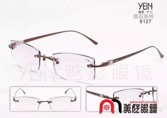 专柜正品 韩国YEIN魅影无框切边镶钻彩色近视眼镜6127锆石系列 男
