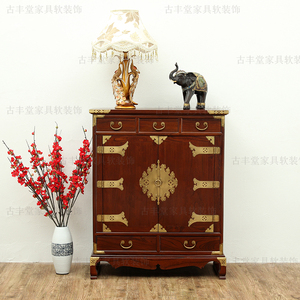 中式实木鞋柜阳台柜门厅玄关柜大容量储物柜榆木收纳鞋柜