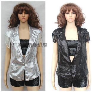 lady gaga同款女歌手演出服DS领舞服亮片流苏马甲爵士舞服小西装
