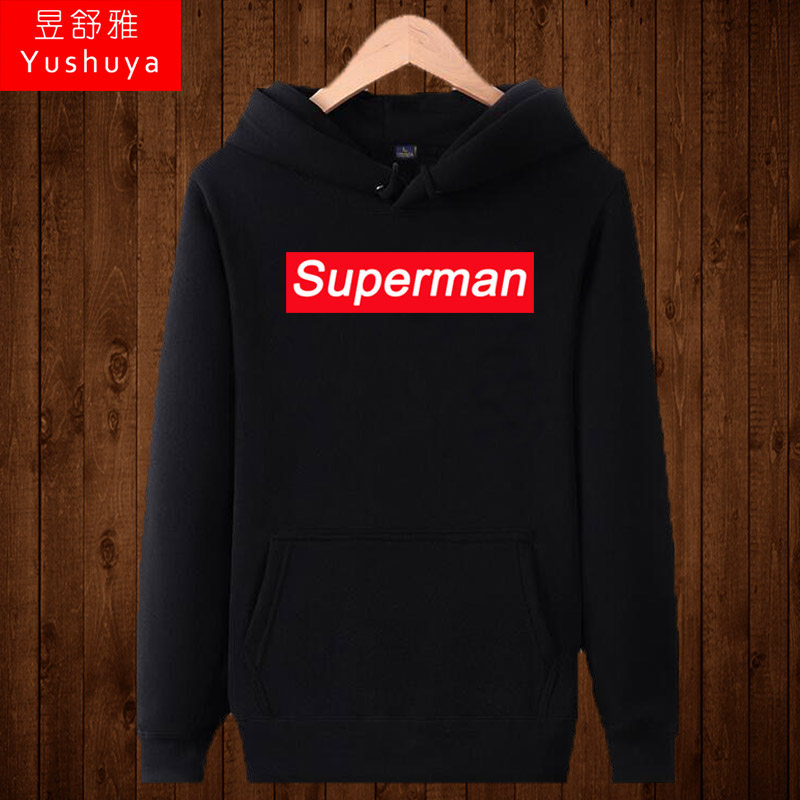 superman连帽套头卫衣男士秋冬加绒学生外套日系休闲潮牌加厚衣服