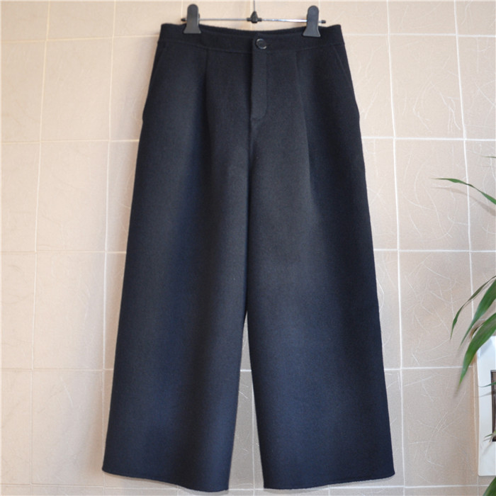 鸿思格复古自然腰阔腿裤羊毛