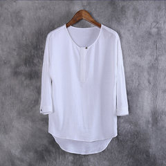 Phong cách trung quốc Tang phù hợp với tấm Hanfu khóa linen t-shirt nam mùa hè Trung Quốc cotton ngắn tay thanh niên nằm trang phục dân tộc