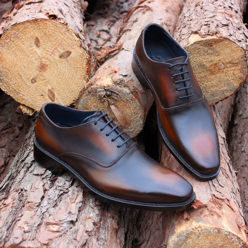 固特异手工皮鞋 真皮手工不均匀上色 商务低帮高档定制牛皮底定做