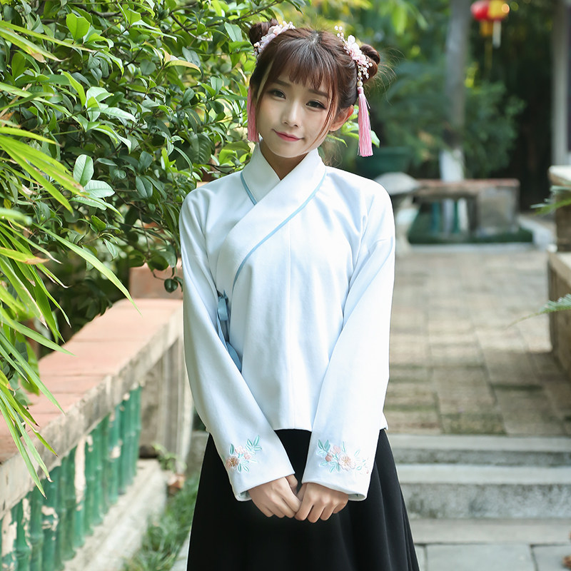 包邮春装新款2017改良汉服毛呢衬衣交领刺绣上衣修身显瘦长袖衬衫|msdalam kategori Butik wanita / wanita, shirt - dari Buy2taobao.com untuk memberikan perkhidmatan ejen Taobao profesional membeli