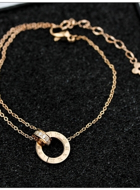 时尚风双环钛钢镶钻锆石百搭手链