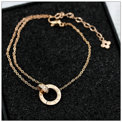 时尚风双环钛钢镶钻锆石百搭手链