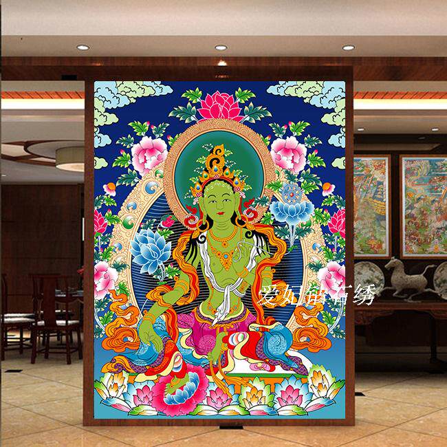方钻满钻石画全贴钻十字绣唐卡绿度母菩萨西藏族客厅佛堂寺庙装饰