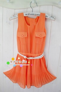 童装夏装3岁女童雪纺连衣裙背心裙儿童百褶裙宝宝夏季裙子