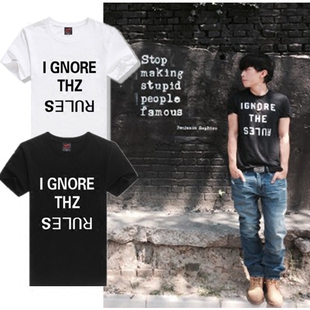 英文字母i 短袖 gnore rules印花T恤赵雷成都同款 夏 the 赵小雷个性