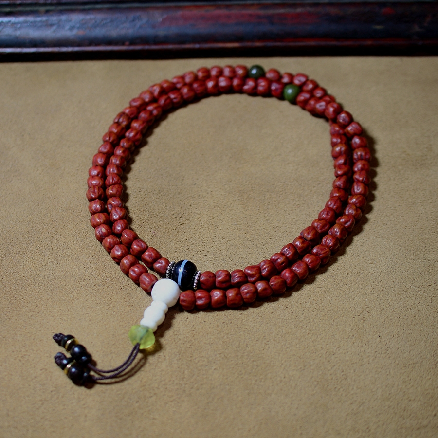 西藏藏传朱砂供老百香菩提108念珠佛珠护身配饰古玩收藏包邮