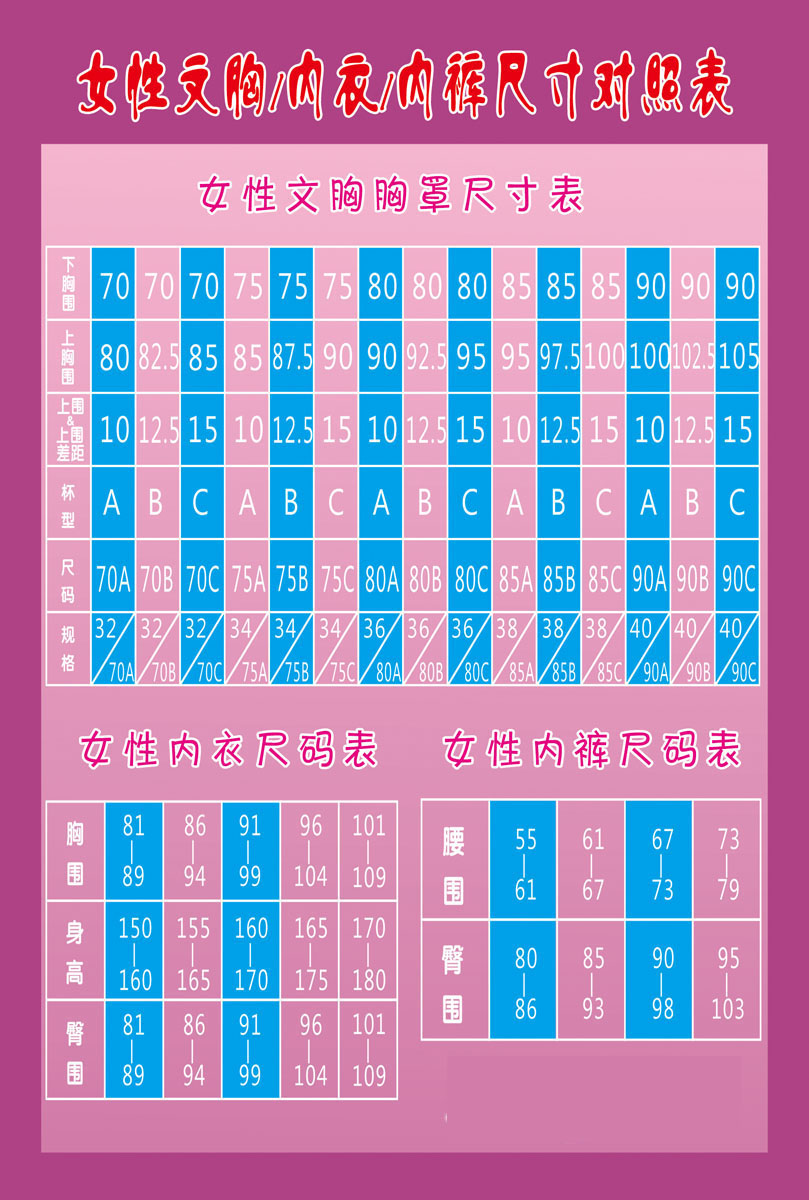 736海报印制展板写真喷绘263内衣店女性文胸内衣内裤尺码对照表