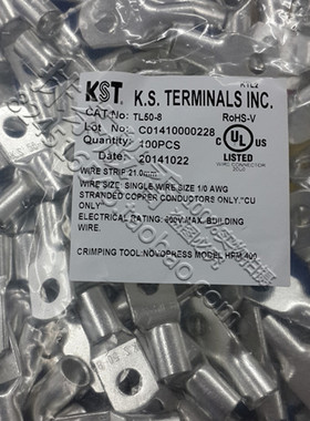 台湾健和兴KST窥口铜接线端子TL10/16/25/35/50/70/90-6/8/10/12