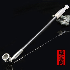 咸宝阁 实木长烟杆老式旱烟袋白铜烟锅白玉髓烟嘴烟斗老烟具热卖