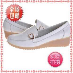 白色 软牛皮 坡跟牛筋底 真皮护士鞋 妈妈鞋 坡跟舒适 包邮