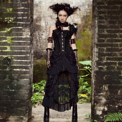 赛博蒸汽朋克哥特风全蕾丝女长裙