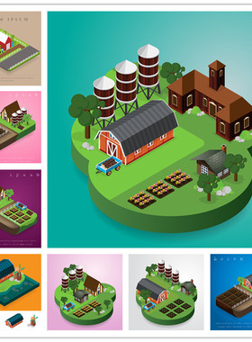 A3448矢量扁平化isometric风格农场卡通插画 AI设计素材
