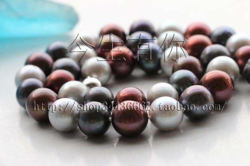 今生有你12MM正圆混彩色天然珍珠项链妈妈礼物女正品包邮气质百搭