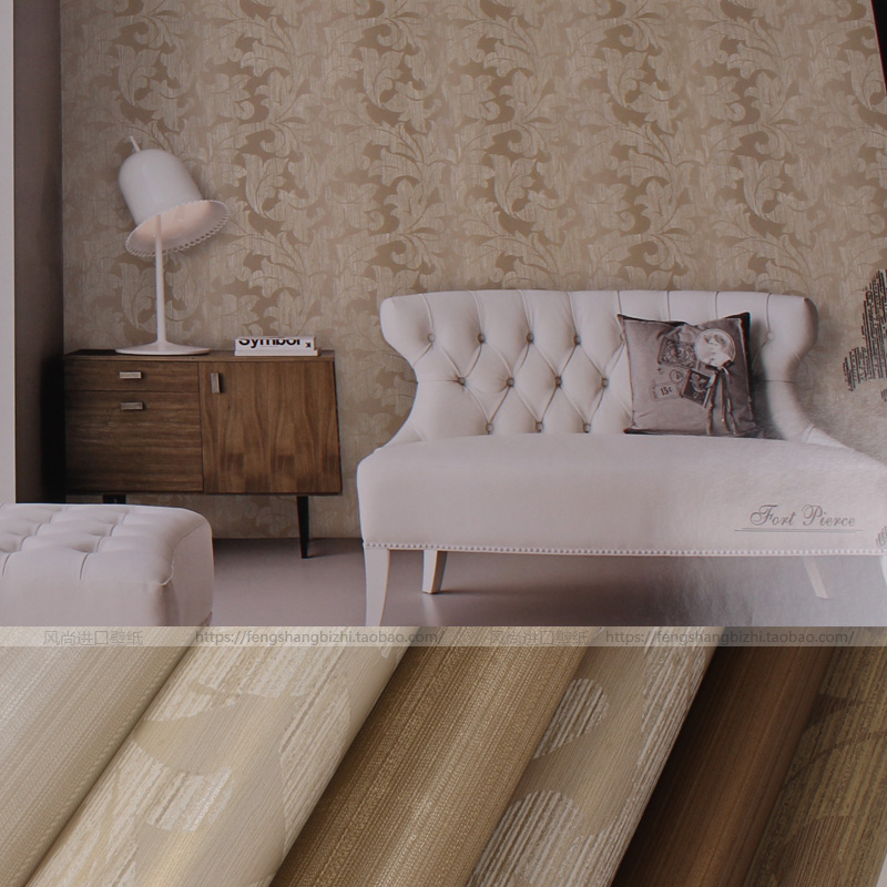 条纹莨苕叶ab版搭配 美国原装进口seabrook 客厅书房 纯纸壁纸