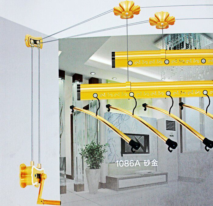 手动升降晾衣架手摇双杆升降式特厚晾衣杆 室内阳台凉衣架晒衣架