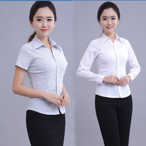 短袖衬衫女修身简约免烫正装OL职业弹力棉长袖商务V领防走光衬衣