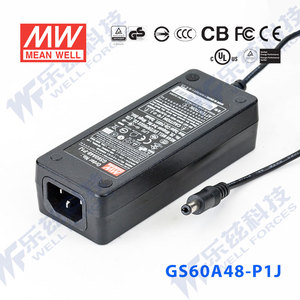 GS60A48-P1J台湾明纬60W48V电源适配器直流稳压1.25A三插,节能型