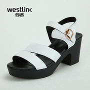 Westlink/West coarse female leather high heel sandals