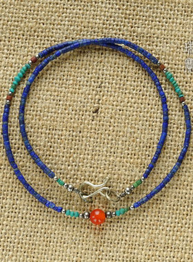 天醉绿松石红玛瑙民族风锁骨链