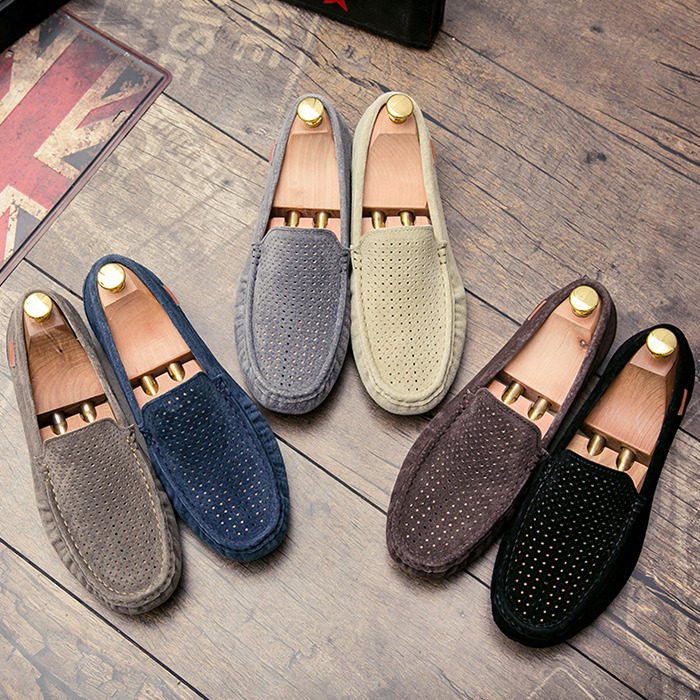 夏季新款男士真皮豆豆鞋英伦磨砂透气夏天镂空休闲皮鞋懒人驾车鞋