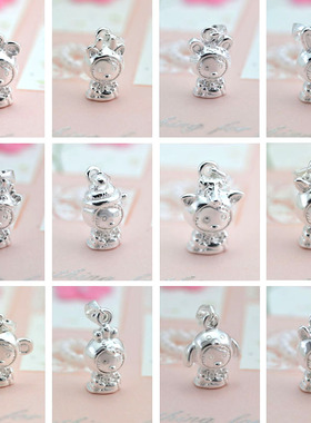 S925纯银十二生肖吊坠 hellokitty属相 水晶手串项链红绳手链配件