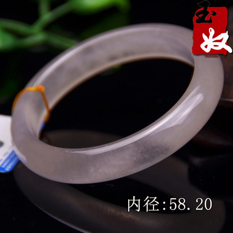 玉奴/新疆天然金丝玉手镯/白色宝石光/猫眼光/手镯子/58