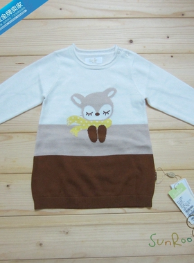 【2折清仓】阳光鼠童装 女童三色卡通长款毛衣裙 春秋线衫