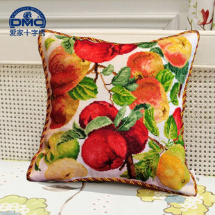 6选1 法国DMC十字绣套件抱枕靠垫绚彩水果鲜美水果抱枕精准印花