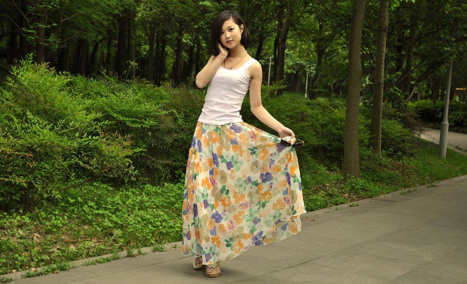 原创波西米亚半身裙裙彩色花卉