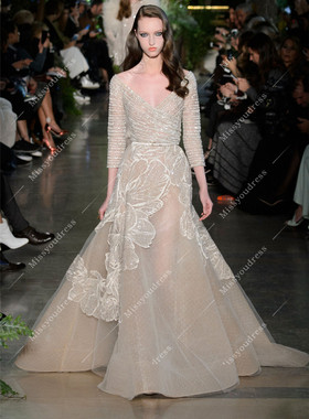 新款香槟色鱼尾新娘结婚订婚礼服名媛生日舞台走秀表演晚礼服定制