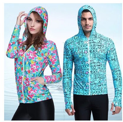 情侣装备长袖防晒连带帽浮潜服防水母衣男女潜水服分体泳衣长袖