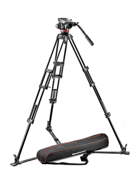 曼富图 MVH502A+546GB-1 地置双管液压摄像三脚架云台套装承重7kg