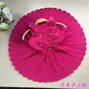 月兔手工坊 钩针玫瑰花儿童毛线连衣裙 新款 秋冬纯手工蓬蓬背心裙