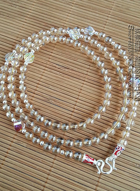 天然白水晶香槟镀彩项链S925纯银泰银配件泰国佛牌毛衣挂链可定制