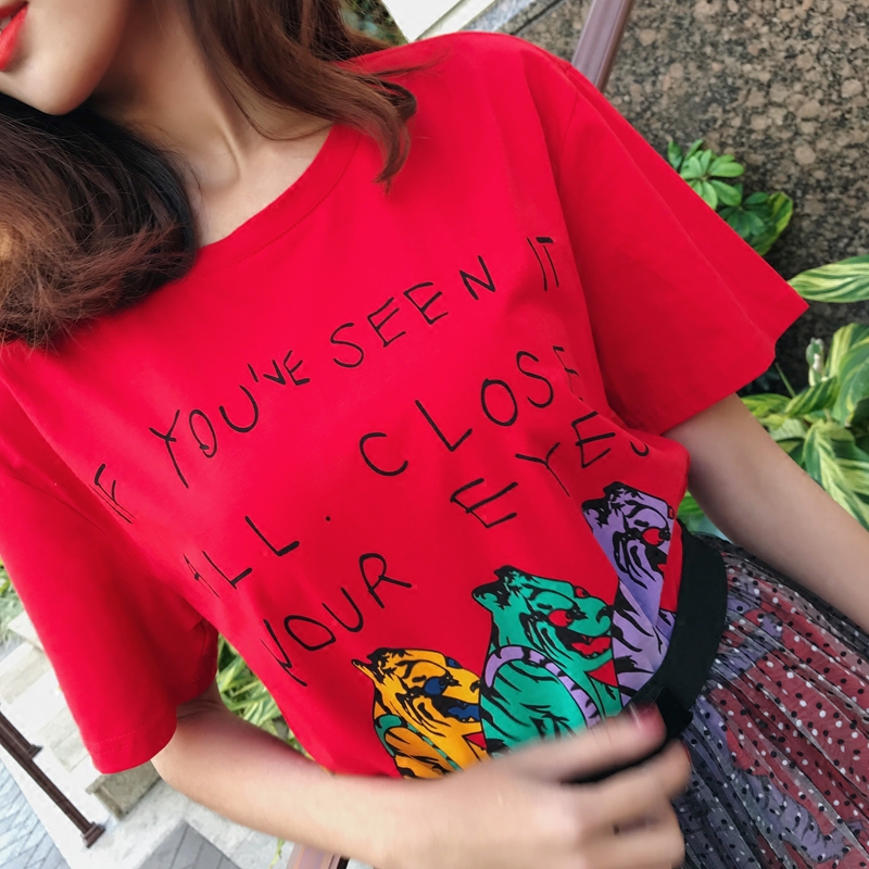 2020 summer new pattern tiger gules Easy cotton material Primer Short sleeved T-shirts letter printing T-shirtin the Women's clothing/Boutique , T-shirt  category - from Buy2taobao.com to provide professional Taobao agent buy service