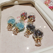 Makeup Bag-mail Korea glass crystal ball bubble double zircon rhinestone ear studs earrings Pearl double female ball accessories