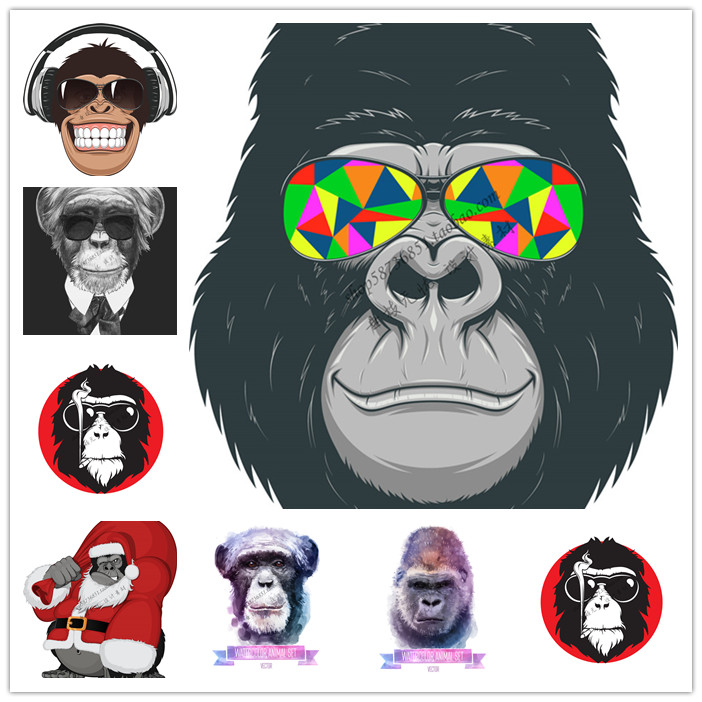 A1405矢量时尚猩猩头像水彩插画风格T恤印花模板 AI设计素材