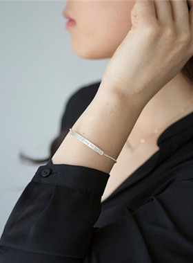 diy纯银长方形情侣手链个性定制