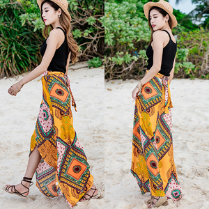 2020夏季新款民族风一片式开叉半身裙女泰国度假波西米亚沙滩长裙