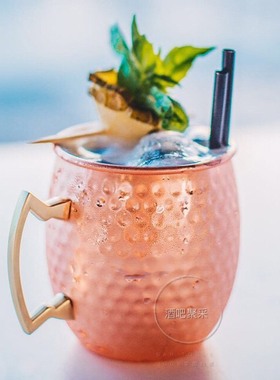 酒吧聚采 波纹莫斯科骡子鸡尾酒杯 金属玫瑰金 Moscow Mule酒杯