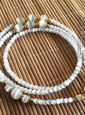 白猫眼石毛衣唐卡项链金色泰国佛牌不对称款式百搭挂链可定做款式