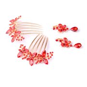 Good fan of pretty jewelry Butterfly bridal tiara red into wedding dress hair ornament hairpin earring set package mail